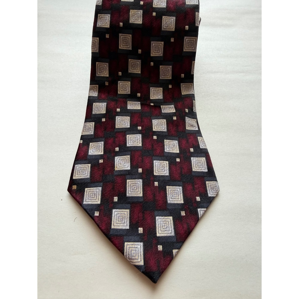 Pierre Cardin Necktie Red Gray Geometric Square Pattern Mens Tie